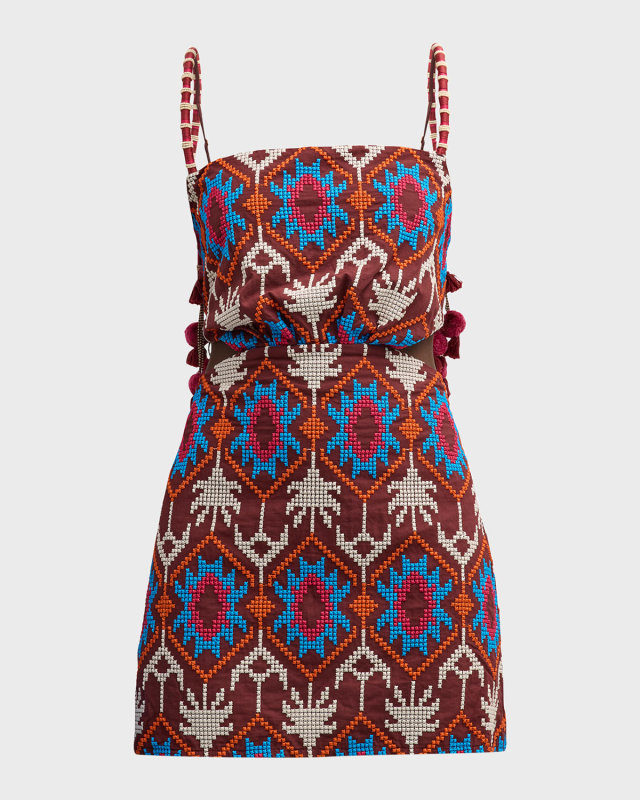 Leyenda Anudada Embroidered Cutout Mini Dress